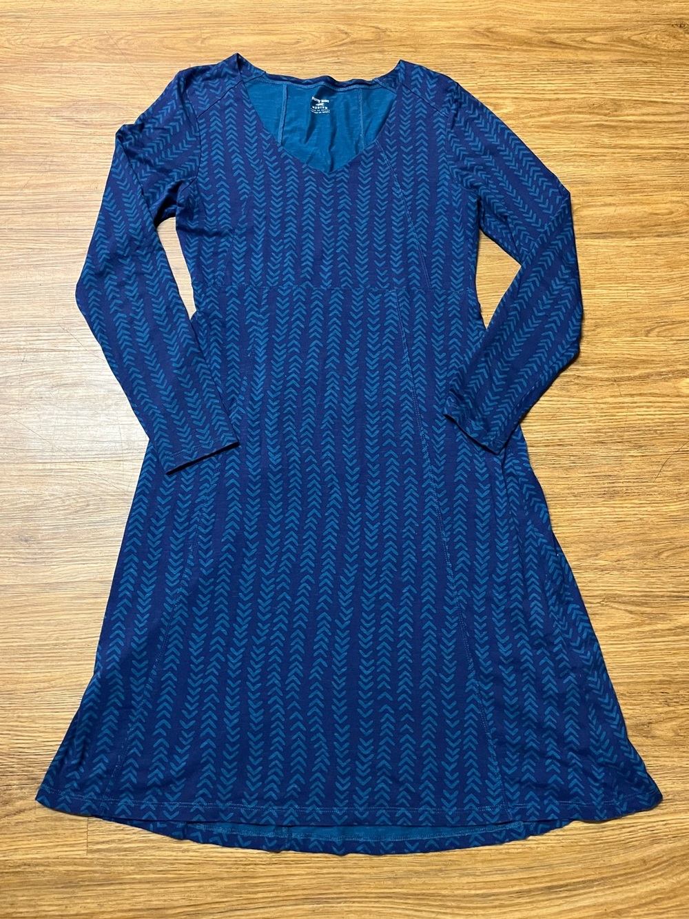 Horny Toad Toad&Co Blue Chevron Organic Cotton Long Sleeve Dress Medium
